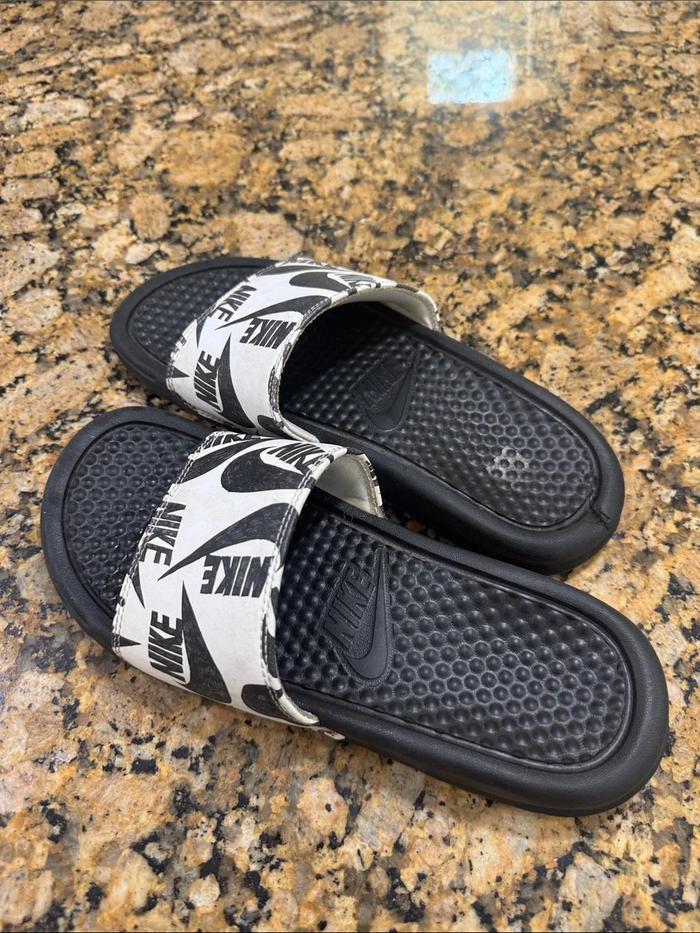 Nike Kids Black Slides with White Logo Strap